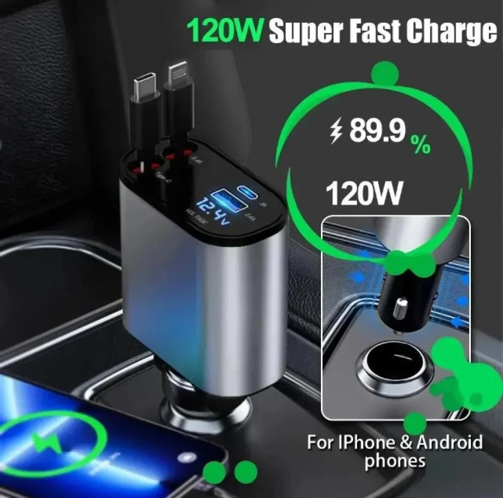 شاحن السيارة سوبر فاست لجميع الاجهزة مع 4 منافذ وبقوة 120 واط .