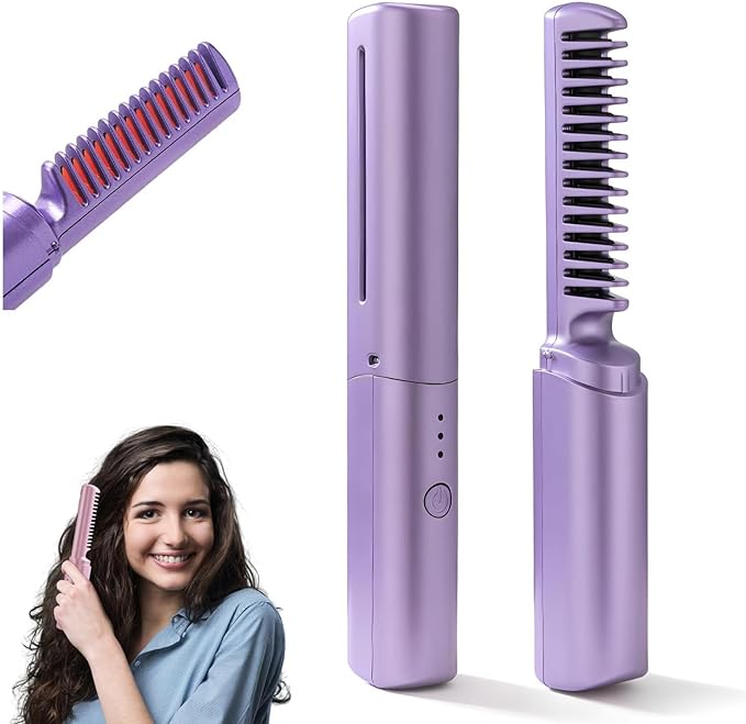 مكواة فرد الشعر اللاسلكية الصغيرة المحمولة ذات الجودة الجديدة، أداة مشط فرد الشعر القابلة لإعادة الشحن عبر USB