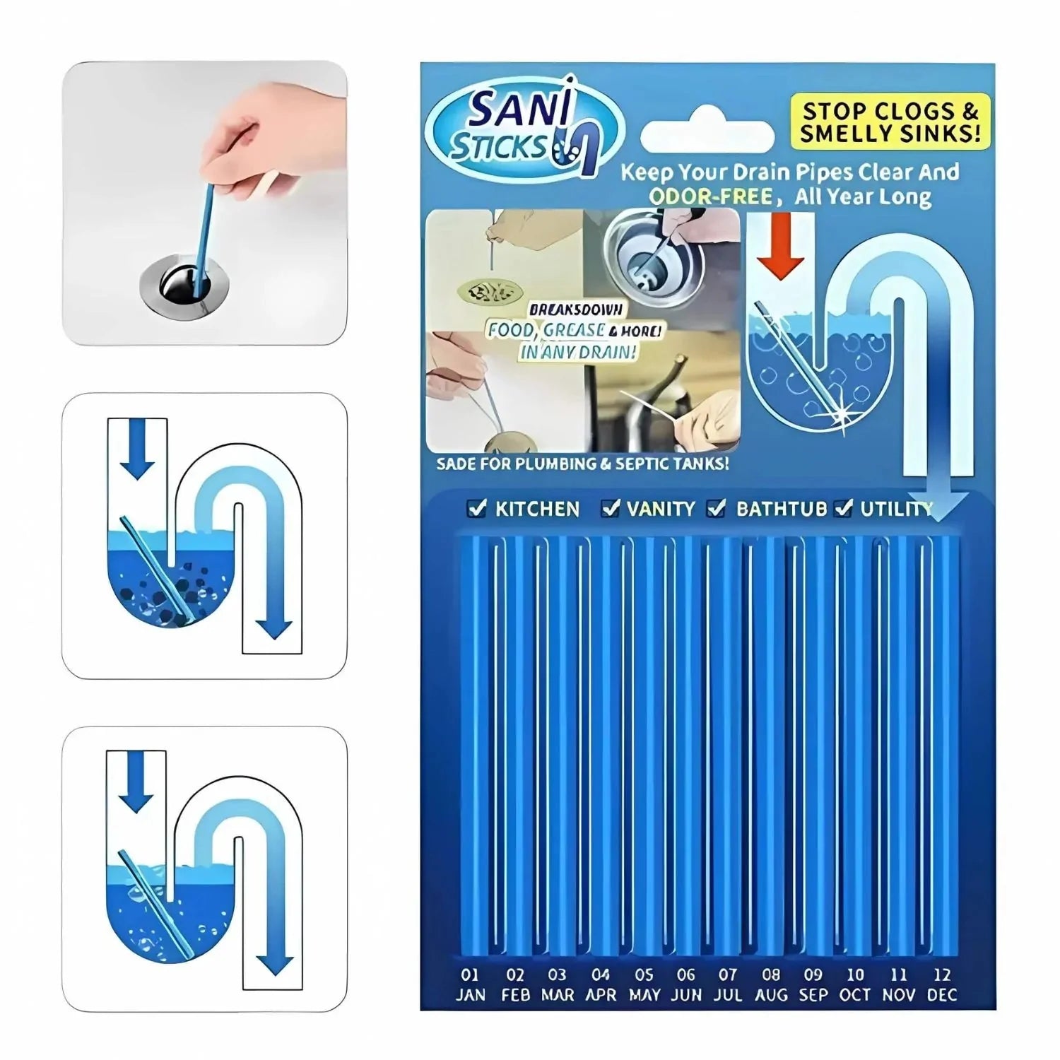 أعواد تسليك البالوعات لتنظيف الصرف الصحي - 12 عود - Makfool