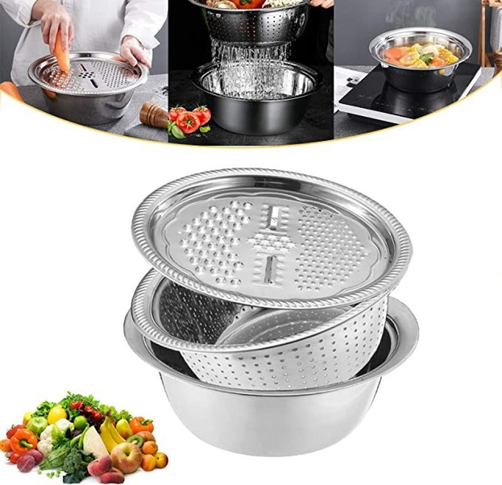 حوض مع مبشرة خضروات مع سلة تصريف 3 في 1 مبشرات جبن مع الفولاذ | 3 فــي 1 | - Makfool