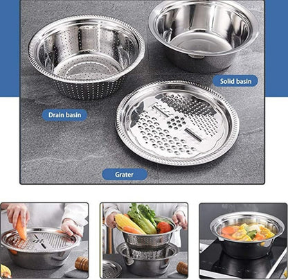 حوض مع مبشرة خضروات مع سلة تصريف 3 في 1 مبشرات جبن مع الفولاذ | 3 فــي 1 | - Makfool