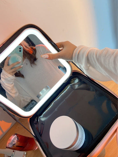 LED حقيبة مكياج متنقلة مع مرآة وإضاءة - Makfool